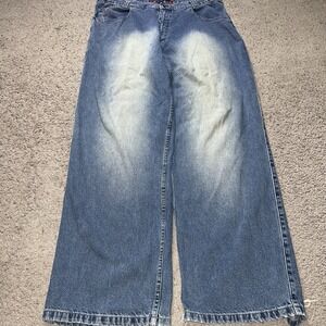 Vintage Mecca Jeans Mens 38x34 Baggy Wide Leg Denim Skater Embroidered Logo Y2K